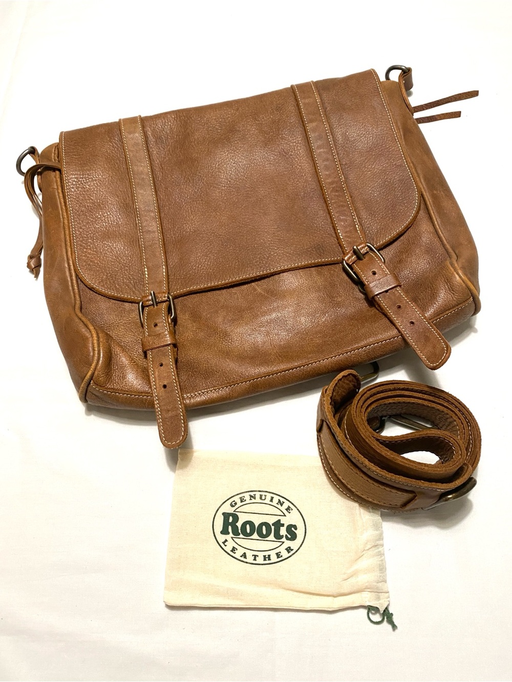 Roots Modern Satchel Tribe Leather Messenger Laptop Bag Natural Made in Canada